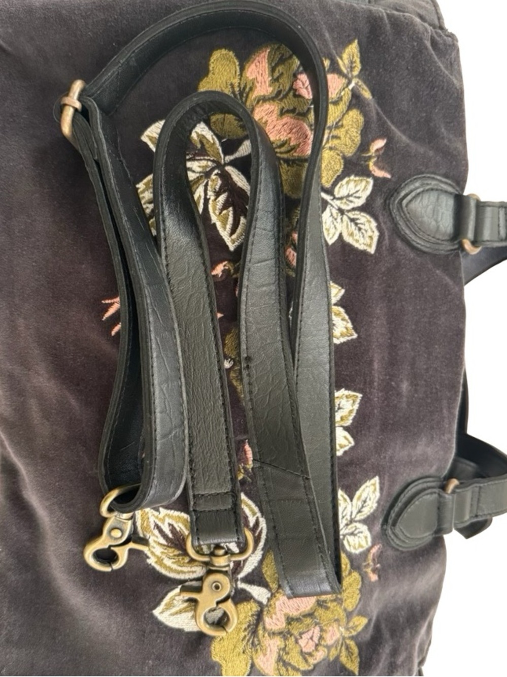 Free People Black Tote/ weekender bag with Pink and Gold Floral Embroidery - Picture 14 of 16